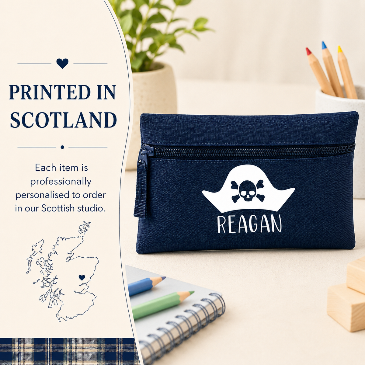 Personalised Pirate Pencil Case – Custom Name Kids’ School Stationery Pouch