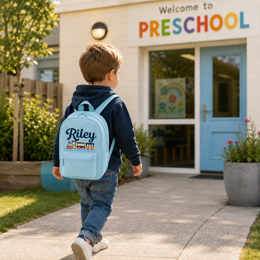 Personalised Train Mini Backpack – Custom Name Kids’ Nursery Rucksack, 7L