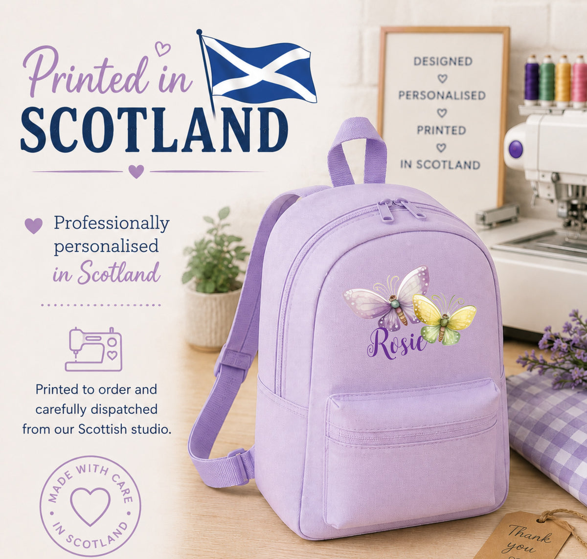 Personalised Butterfly Mini Backpack, Custom Name Nursery Rucksack for Kids