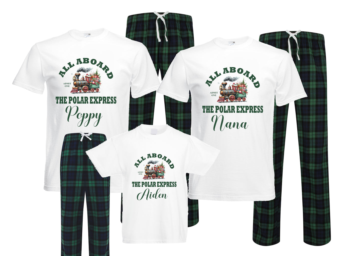 Personalised Family Christmas Pyjamas – Polar Express - green