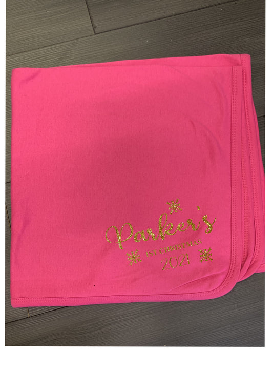 Personalised 1st Christmas glitter print baby blanket - 3 COLOURS