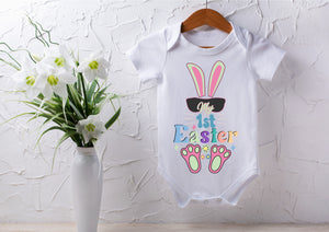 My 1st first Easter kids baby vest, bodysuit - bunny rabbit ears and feet shades sunglasses design