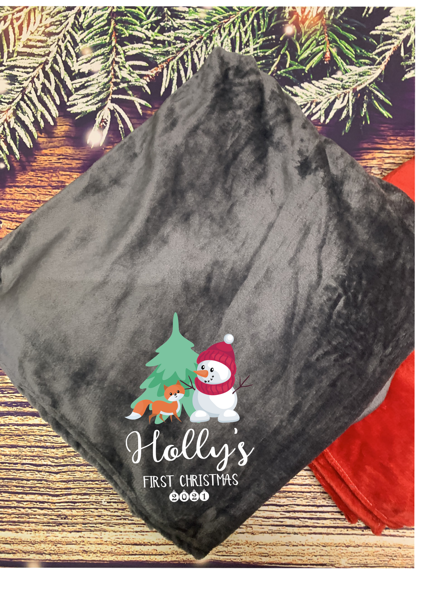 Personalised (Your name's) first Christmas (your year) snuggle blanket - grey