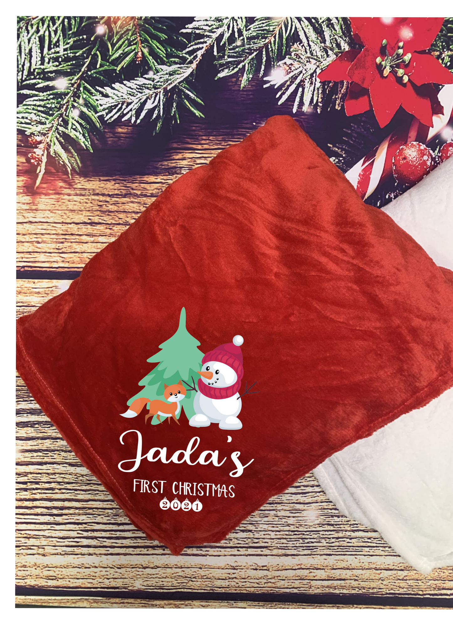 Personalised (Your name's) first Christmas (your year) snuggle blanket - red