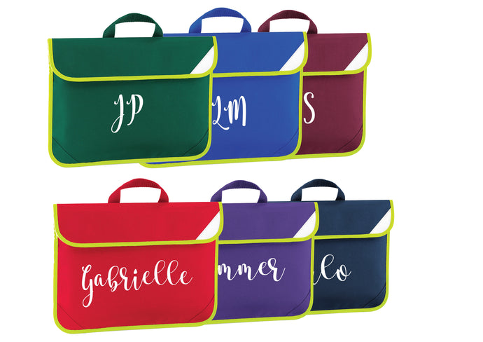 Personalised your name / initials book bag / homework bag - 6 colours
