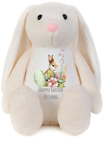 PERSONALISED: Easter bunny rabbit soft toy teddy stuffed toy - your kids name - Happy Easter