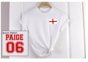 Personalised your name and number print football style Ladies t-shirt - ENGLAND