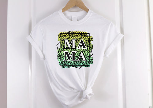 Mama yellow/green leopard print Ladies t-shirt