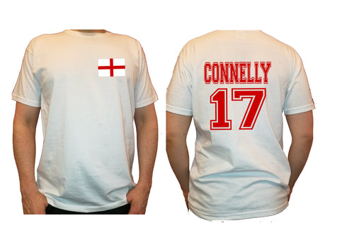 Personalised your name and number print mens football style t-shirt - ENGLAND