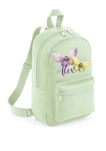 PERSONALISED: your name mini backpack back pack school set gym pe nursery bag - cute butterfly butterflies girly design - 10 colours