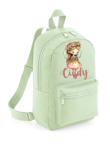 PERSONALISED: your name mini backpack back pack school set gym pe nursery bag - cute fairy girly design - 10 colours