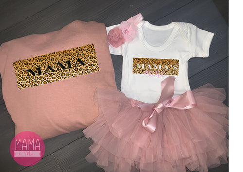 Mama & Mama's mini leopard print sweater and tutu & baby vest/t-shirt set mother's day twinning