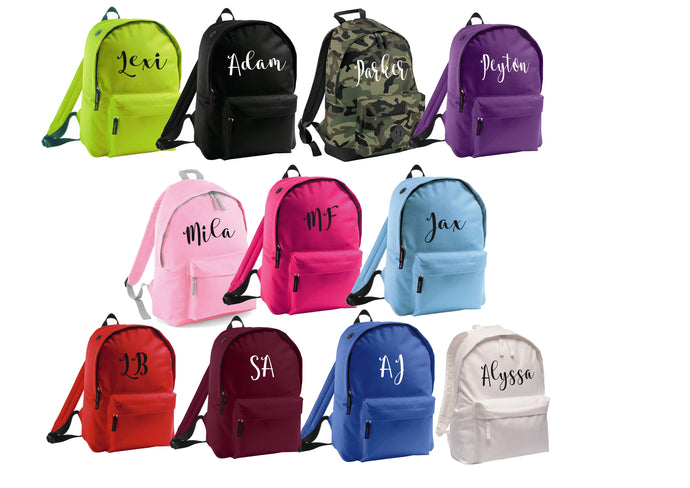 Personalised your name / initials rucksack / school bag - 11 colours