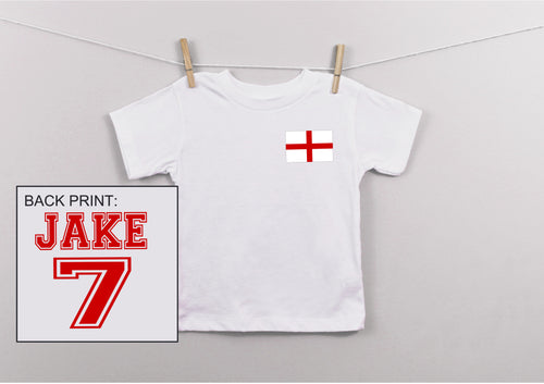 Personalised your name and number print kids football style t-shirt - ENGLAND