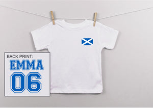 Personalised your name and number print kids football style t-shirt - SCOTLAND