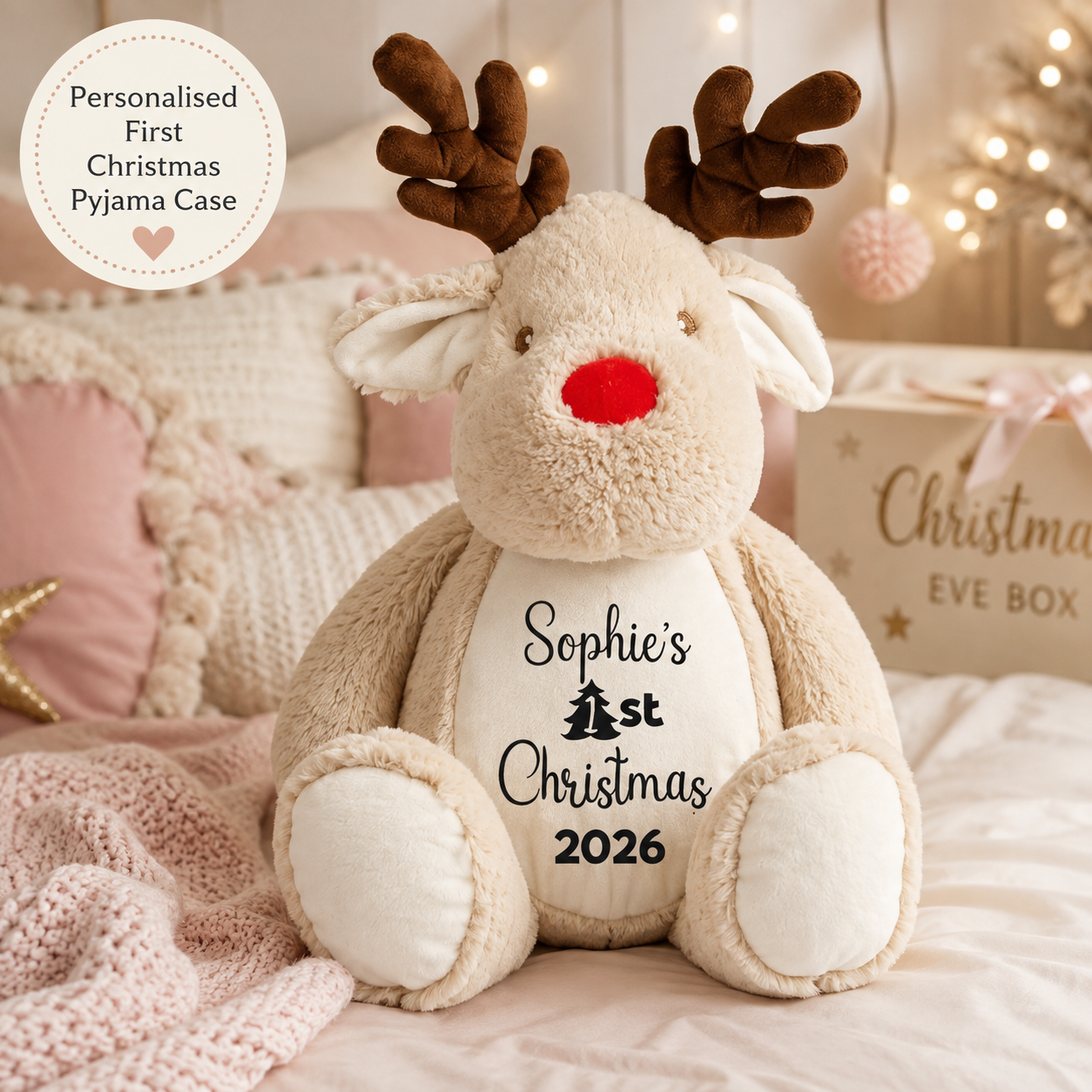 Personalised First Christmas Pyjama Case Teddy, Reindeer, Santa or Penguin
