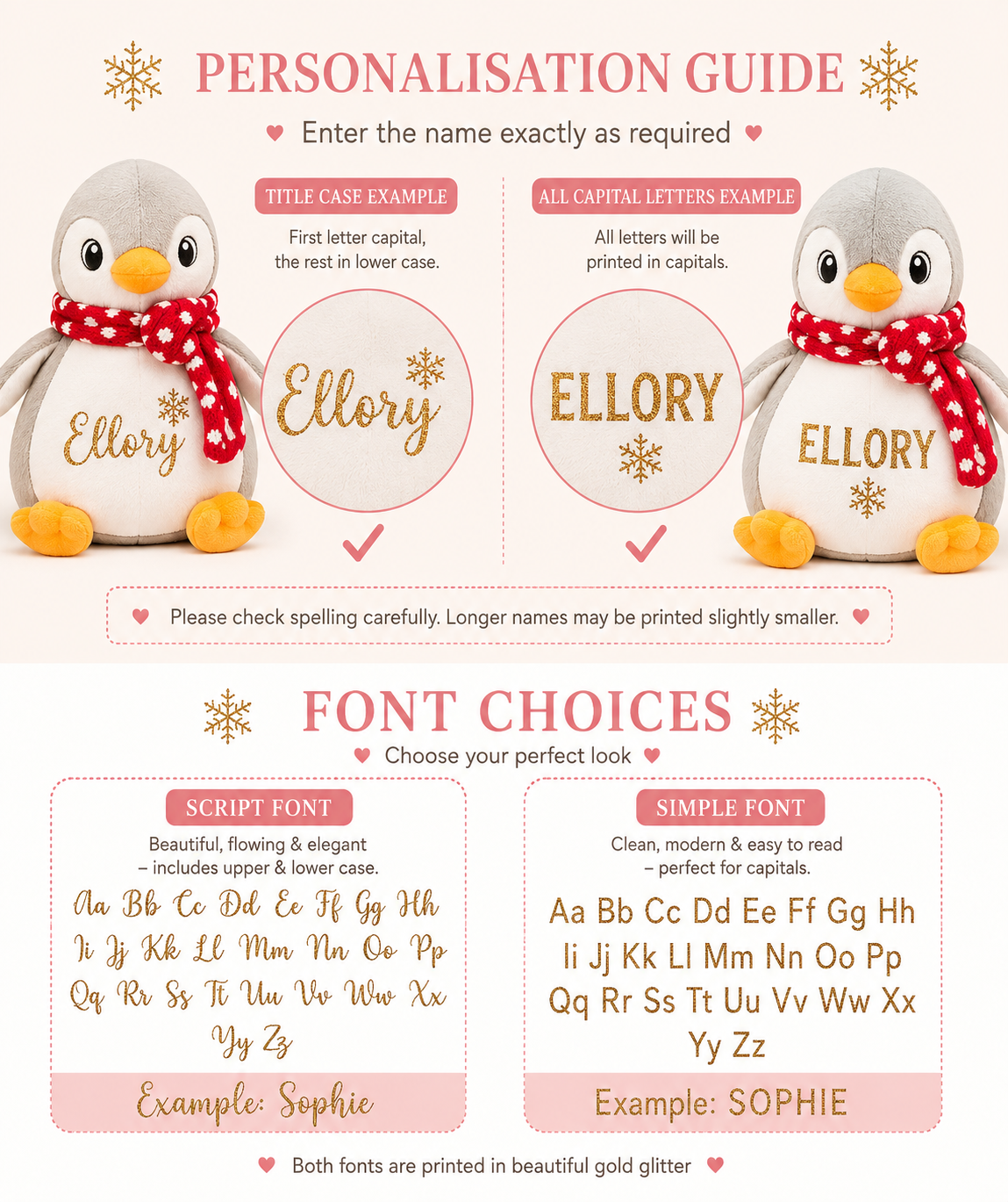 Personalised Penguin Pyjama Case, 40cm Christmas Teddy with Gold Glitter Name