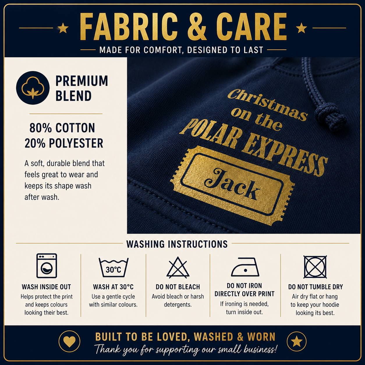 Personalised Polar Express Hoodie | Matching Family Christmas Hoodies | Gold Ticket Name Design | Kids & Adults