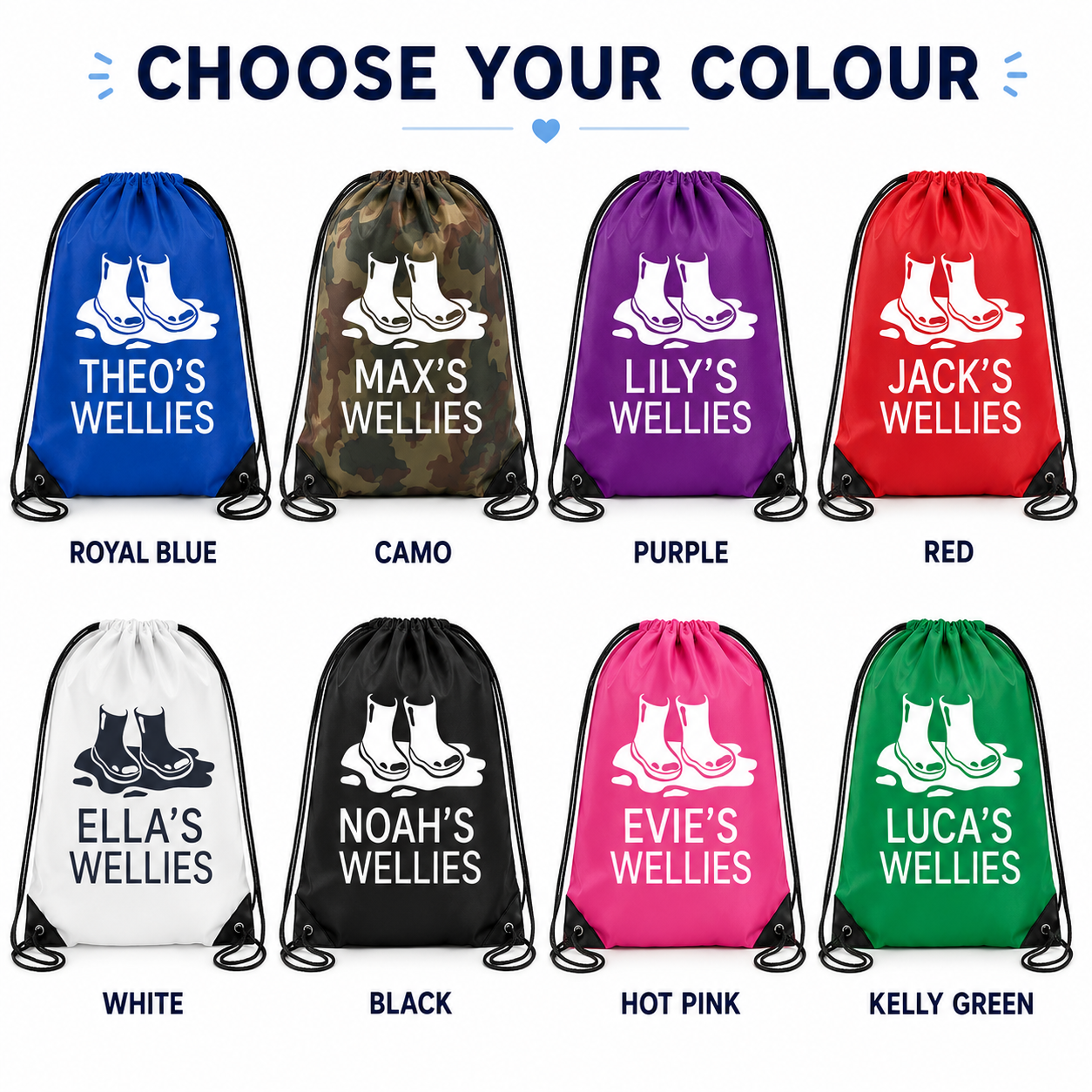 PERSONALISED: your name's wellies bag welly boots outdoor shoes wet shoes school gym pe nursery bag