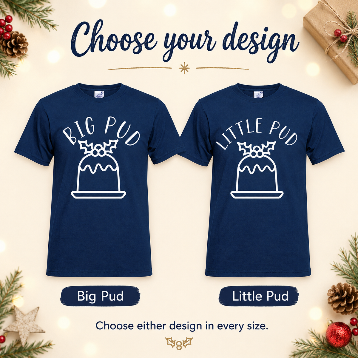 Big Pud & Little Pud Matching Family Christmas Pyjamas – Navy Tartan