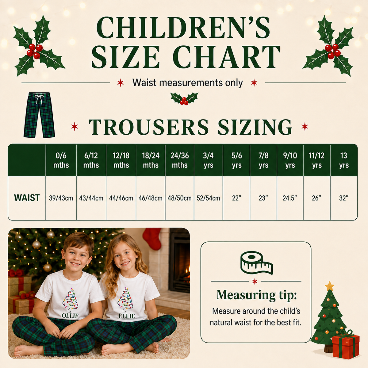 Personalised Matching Family Christmas Pyjamas – Tree Lights & Green Tartan