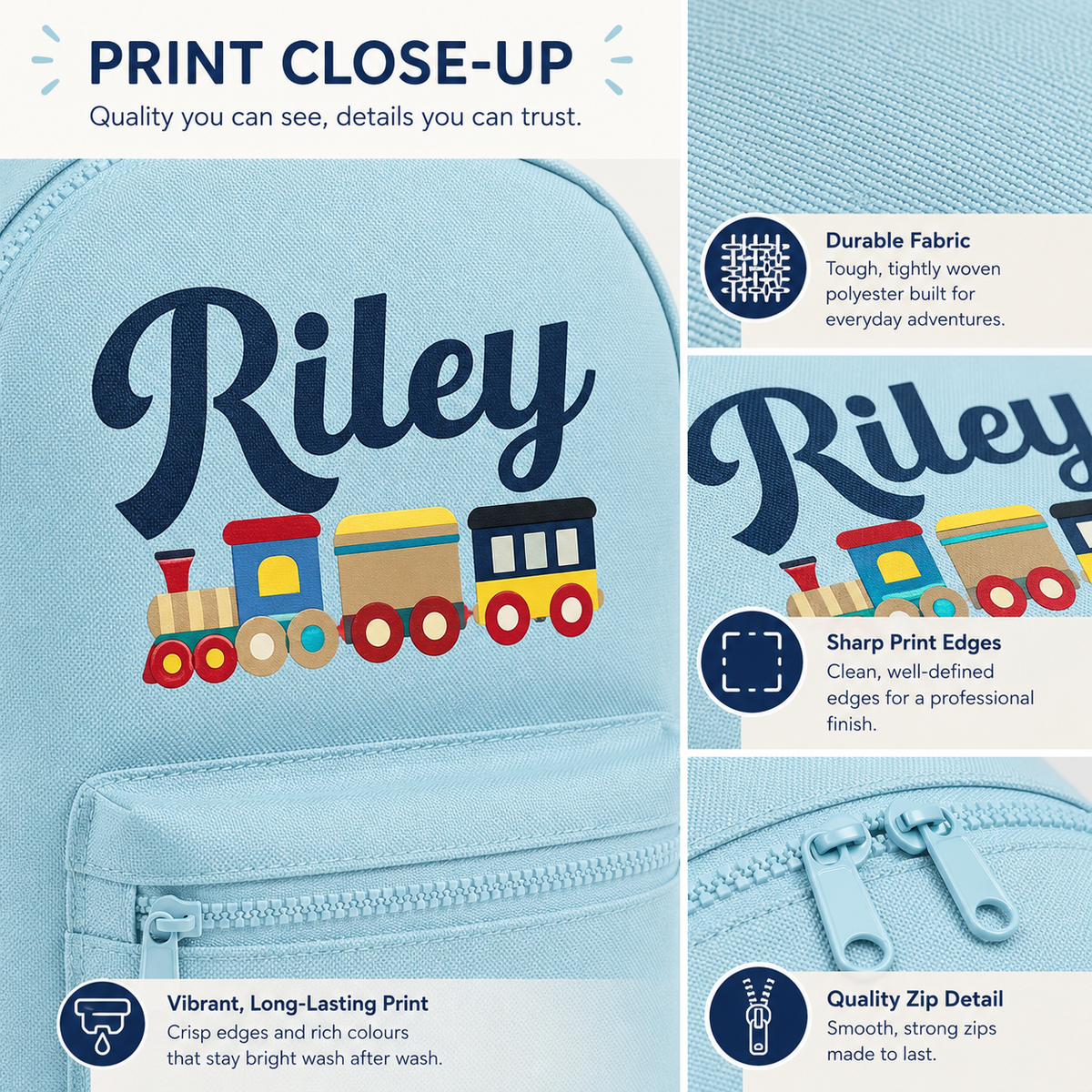Personalised Train Mini Backpack – Custom Name Kids’ Nursery Rucksack, 7L