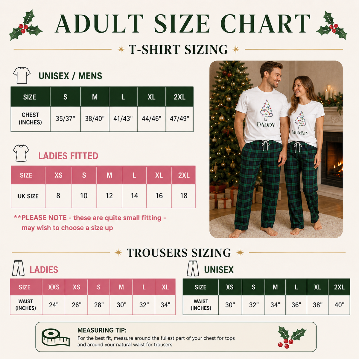 Personalised Matching Family Christmas Pyjamas – Tree Lights & Green Tartan