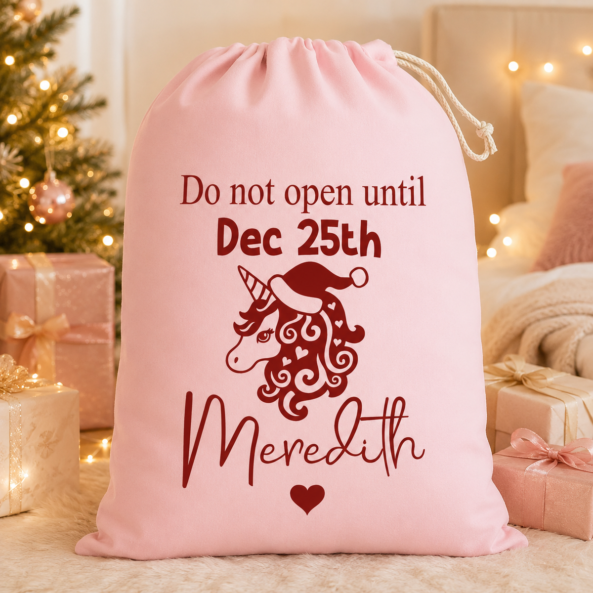 Personalised Pink Unicorn Santa Sack, XL 49 × 75cm Christmas Gift Bag