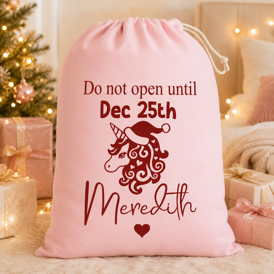 Personalised Pink Unicorn Santa Sack, XL 49 × 75cm Christmas Gift Bag