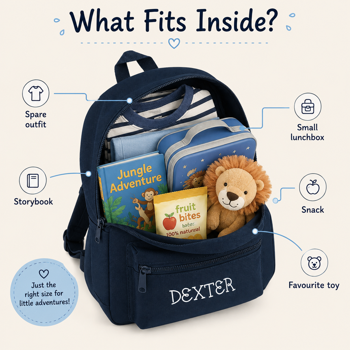 Personalised Lion Mini Backpack – Custom Name Kids’ Safari Nursery Rucksack, 7L