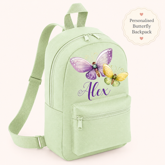 Personalised Butterfly Mini Backpack, Custom Name Nursery Rucksack for Kids