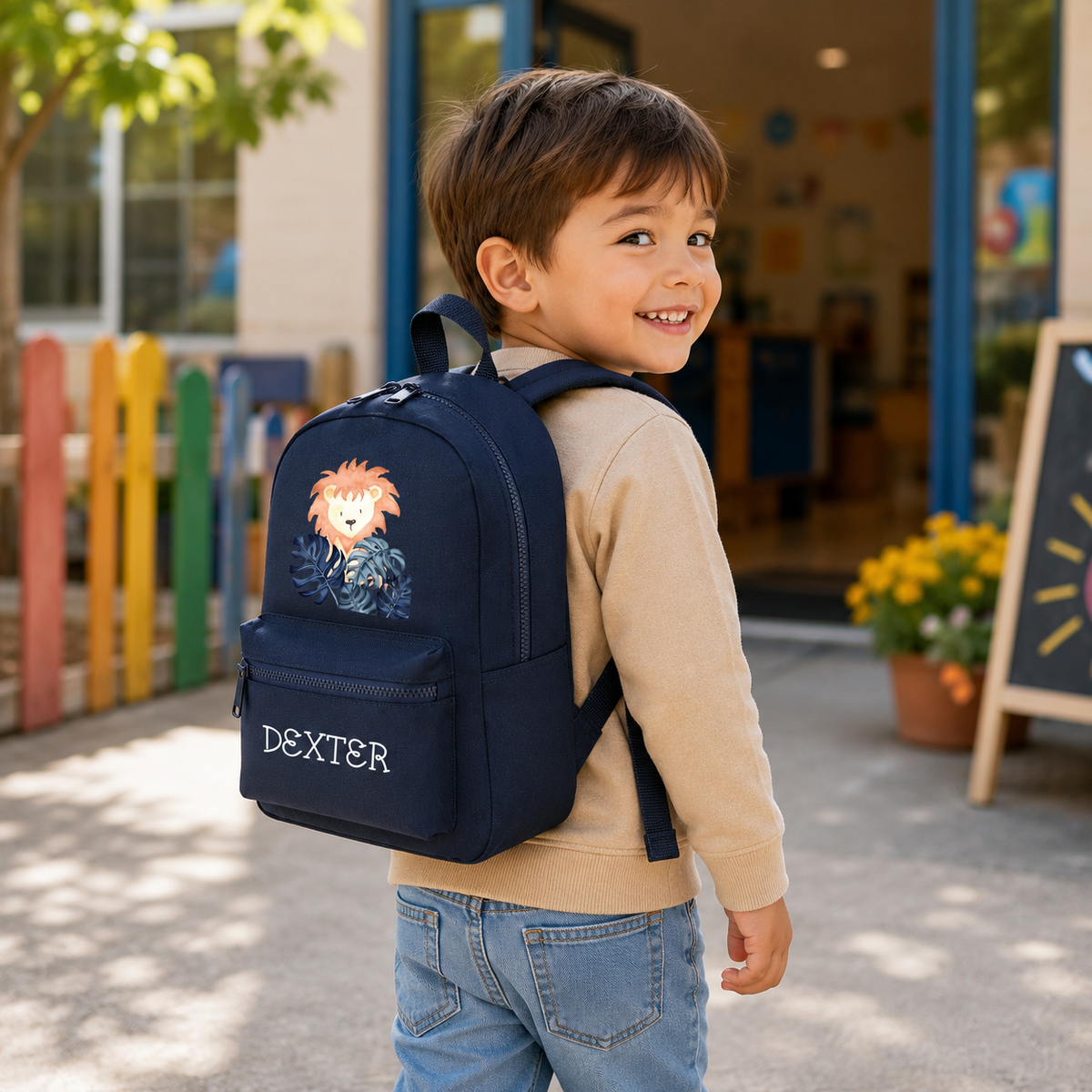 Personalised Lion Mini Backpack – Custom Name Kids’ Safari Nursery Rucksack, 7L