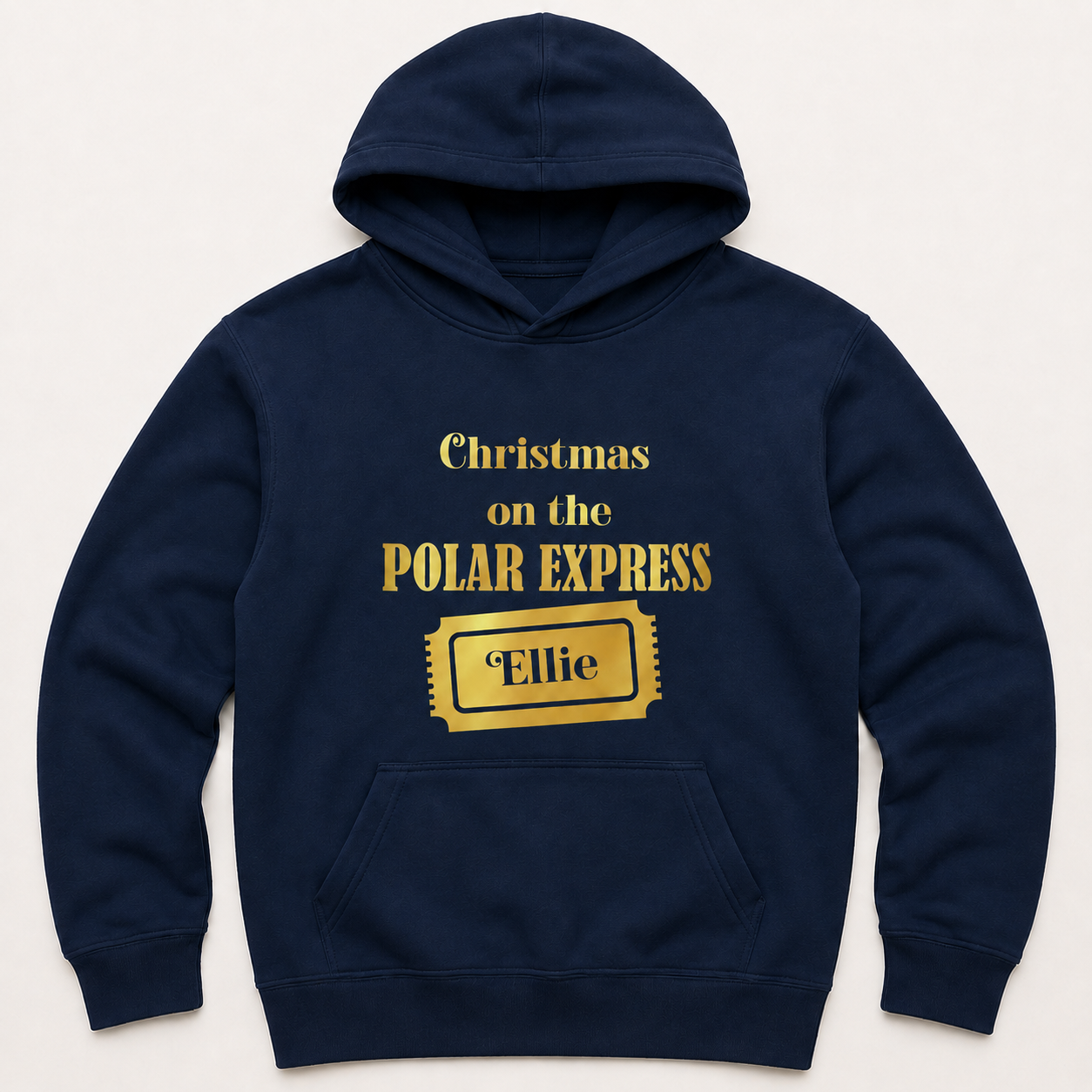 Personalised Polar Express Hoodie | Matching Family Christmas Hoodies | Gold Ticket Name Design | Kids & Adults
