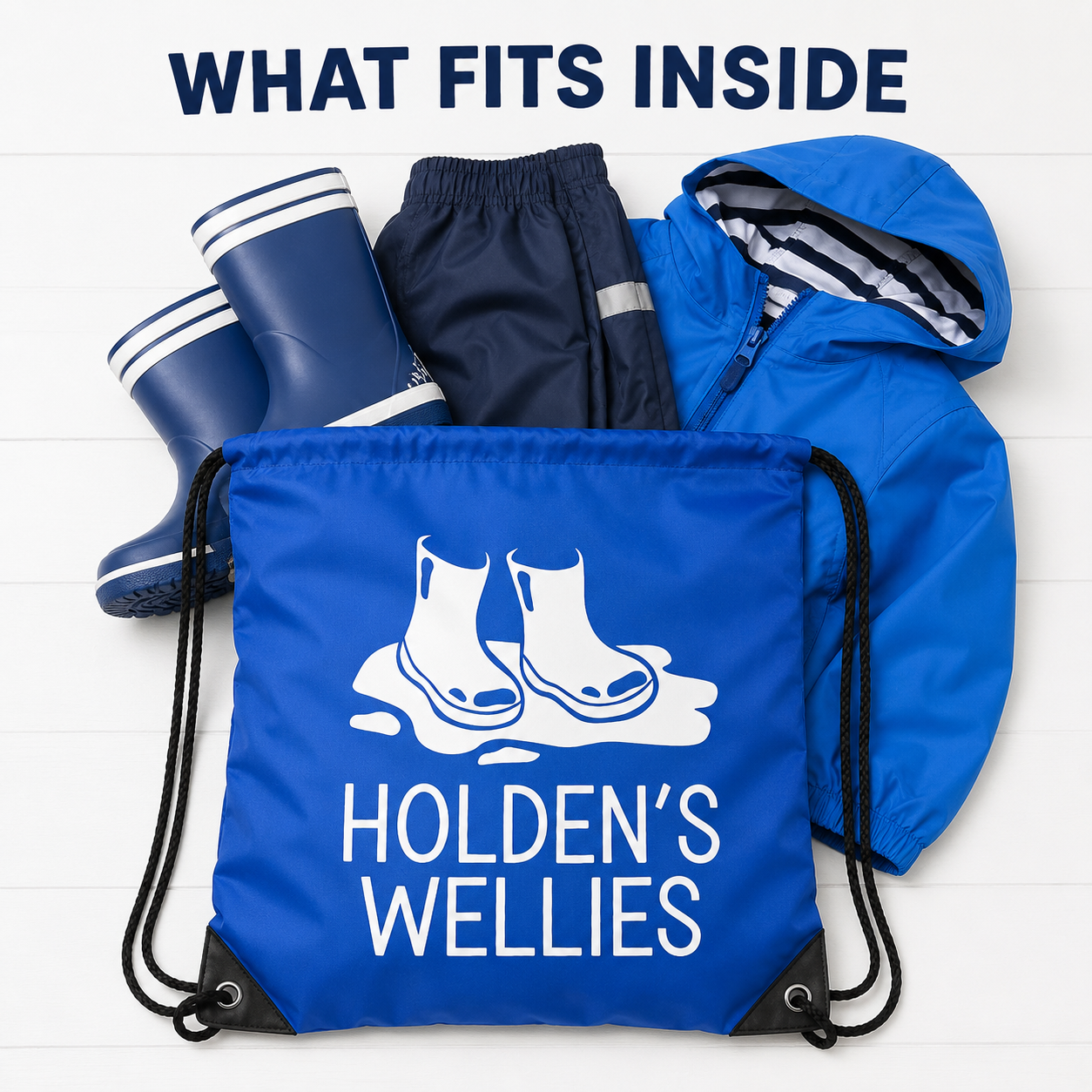PERSONALISED: your name's wellies bag welly boots outdoor shoes wet shoes school gym pe nursery bag