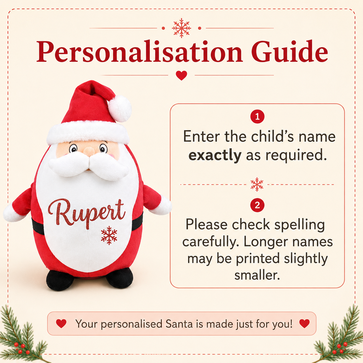 Personalised Santa Pyjama Case, 35cm Teddy with Red Glitter Name