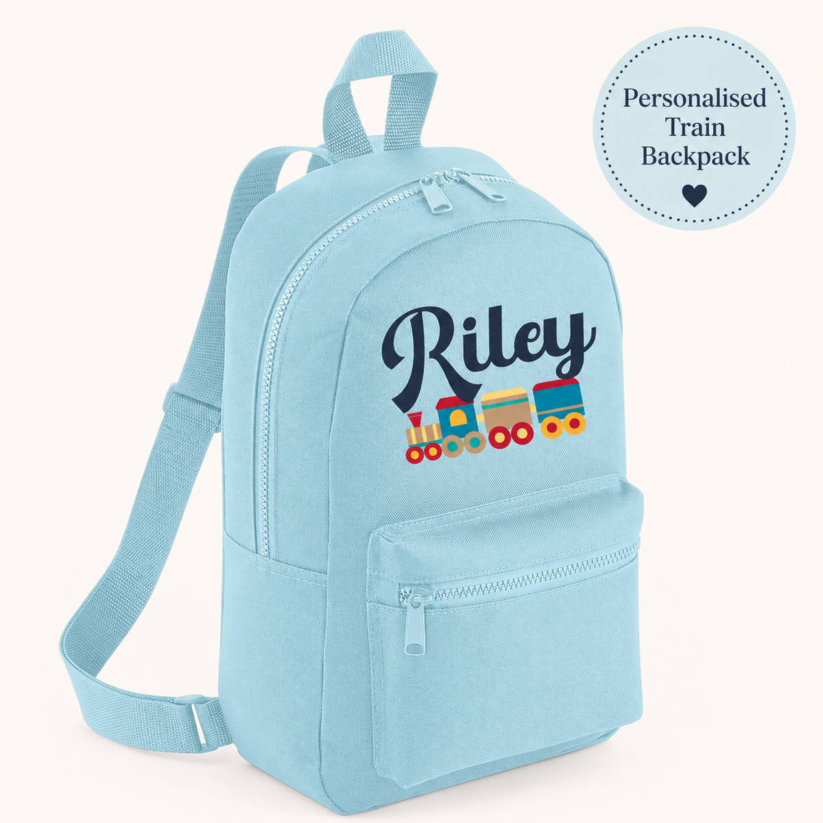 Personalised Train Mini Backpack – Custom Name Kids’ Nursery Rucksack, 7L