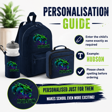 Load image into Gallery viewer, PERSONALISED: your name mini backpack back pack, lunch bag box and water bottle school set gym pe nursery bag Monster Truck