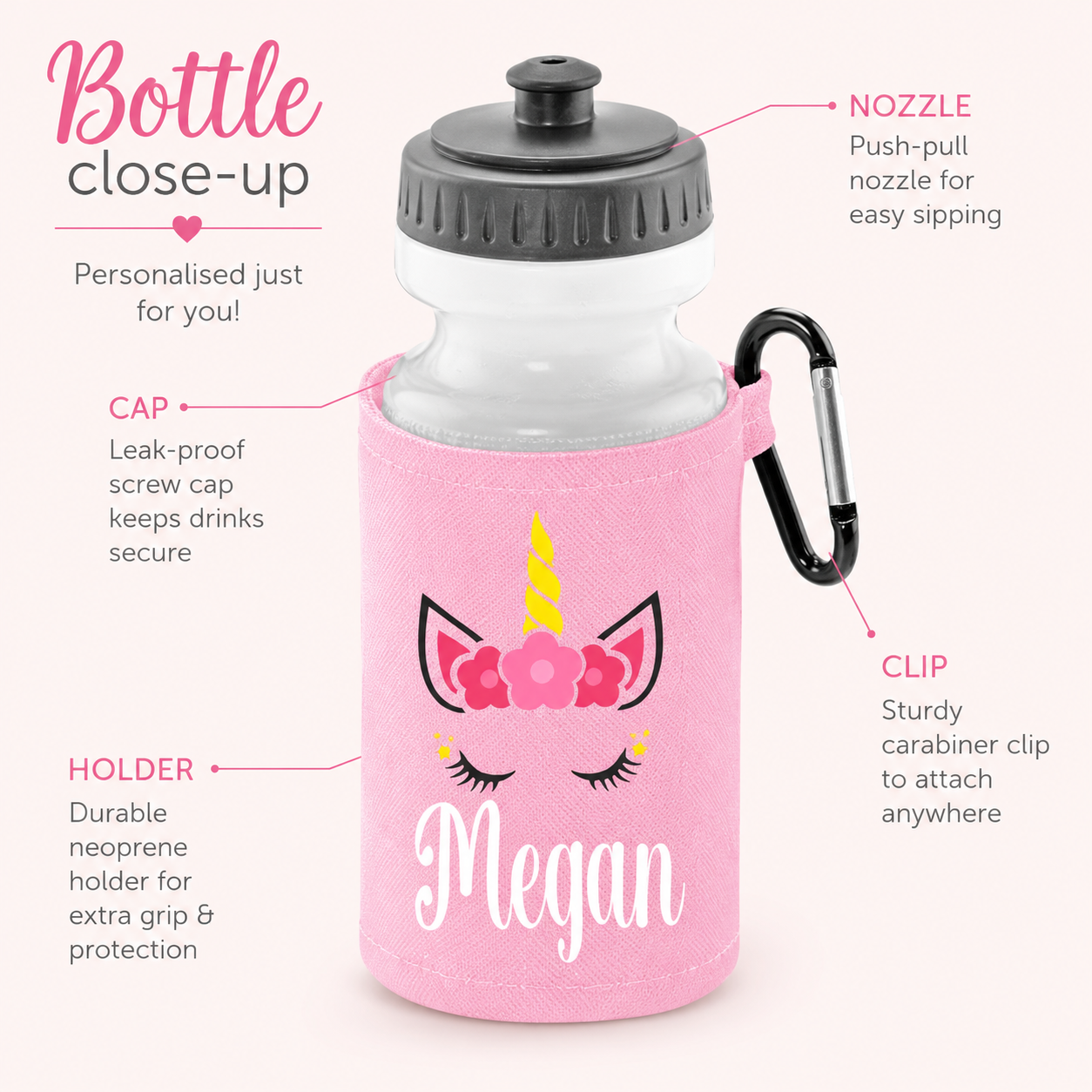 Personalised Unicorn School Set, Girls Backpack Lunch Bag and Water Bottle, Named Nursery Bag Set