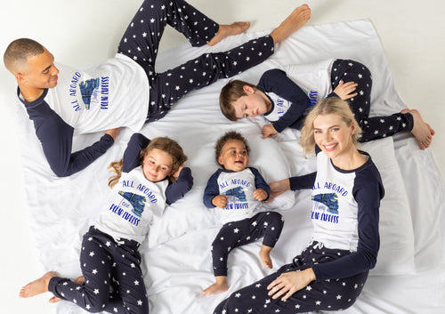 Personalised family matching xmas pjs pyjamas festive - your name all aboard Polar Express - navy stars, long sleeves, your name