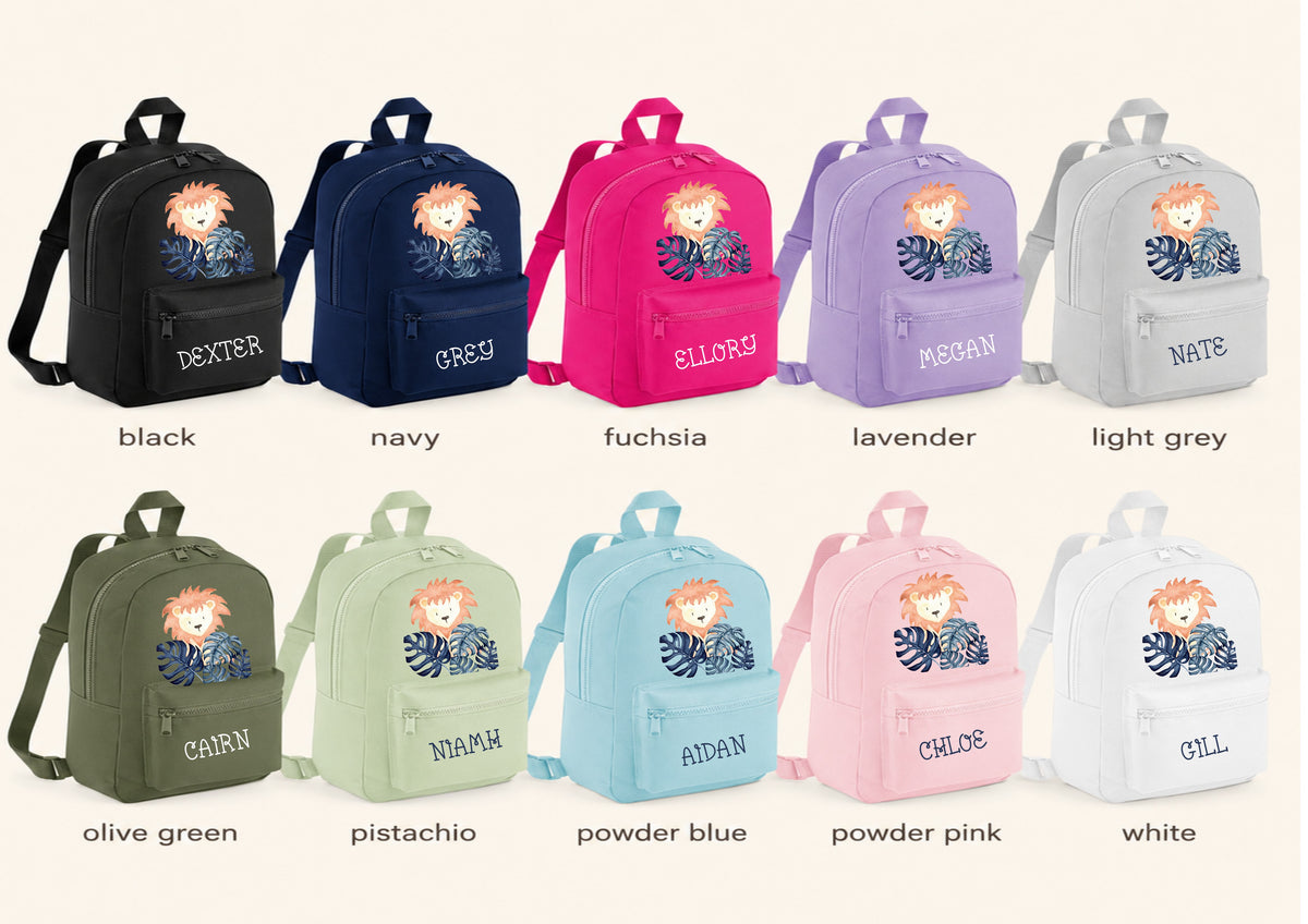 Personalised Lion Mini Backpack – Custom Name Kids’ Safari Nursery Rucksack, 7L
