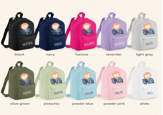 Personalised Lion Mini Backpack – Custom Name Kids’ Safari Nursery Rucksack, 7L