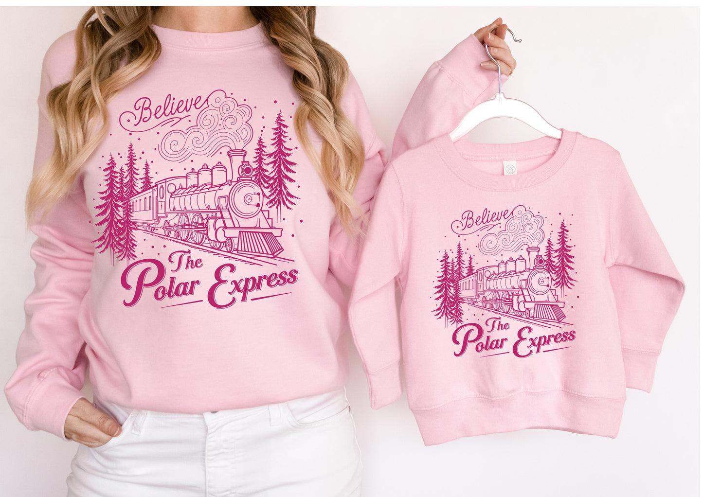 Polar Express matching pink sweaters sweatshirts jumpers - kids and adult sizes