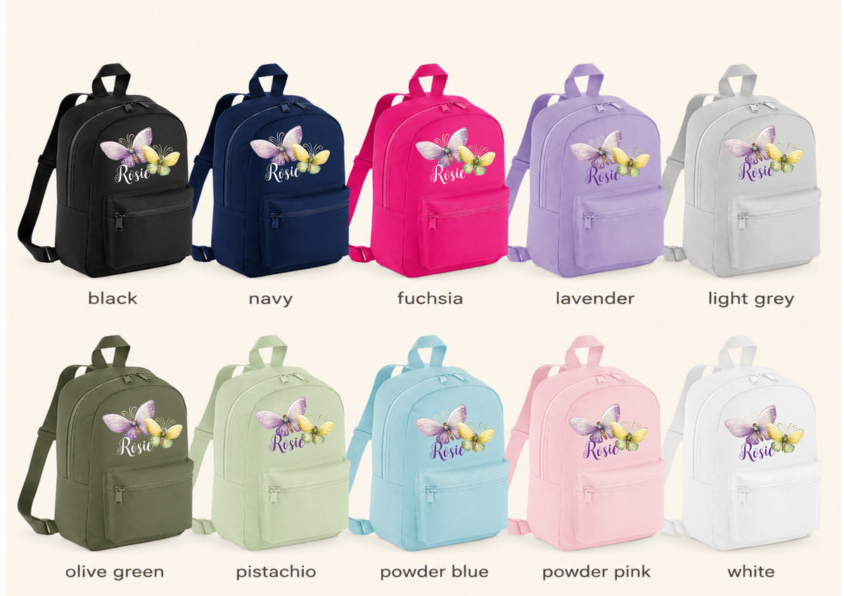 Personalised Butterfly Mini Backpack, Custom Name Nursery Rucksack for Kids