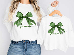 Personalised: Mama, Mummy, & Kids matching sweaters sweatshirts jumpers - mother's day gift idea - kids and adult sizes - coquette green bow