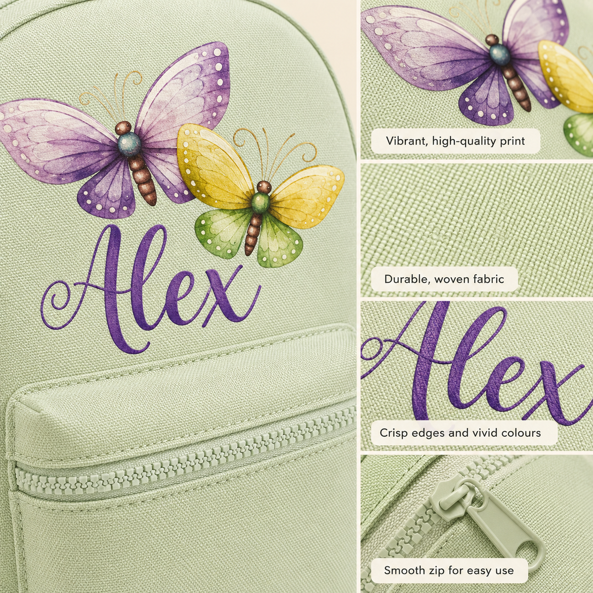 Personalised Butterfly Mini Backpack, Custom Name Nursery Rucksack for Kids