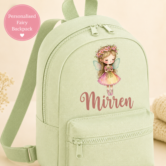 Personalised Fairy Mini Backpack, Custom Name Nursery Rucksack for Girls