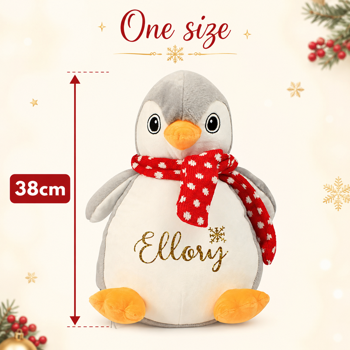 Personalised Penguin Pyjama Case, 40cm Christmas Teddy with Gold Glitter Name