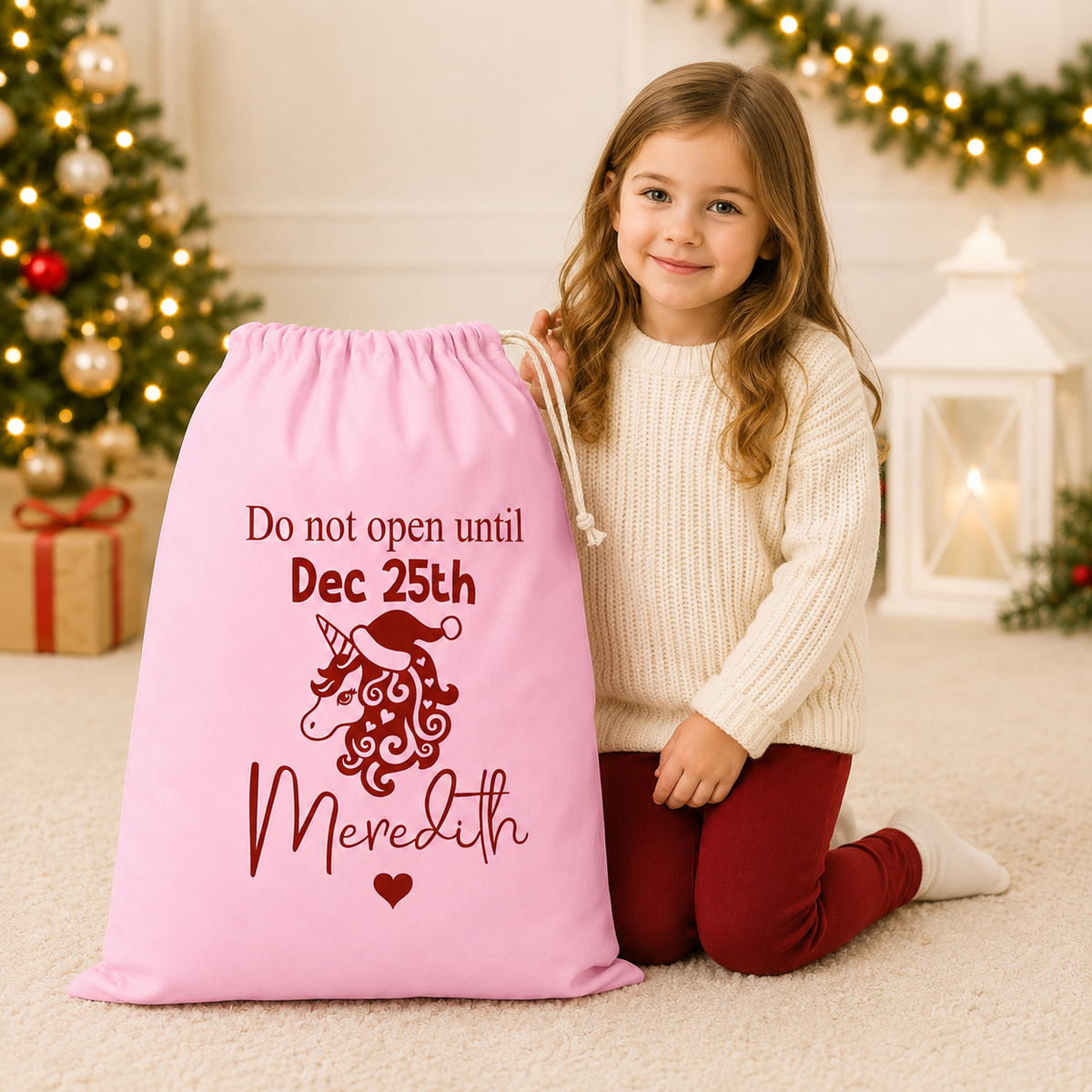 Personalised Pink Unicorn Santa Sack, XL 49 × 75cm Christmas Gift Bag