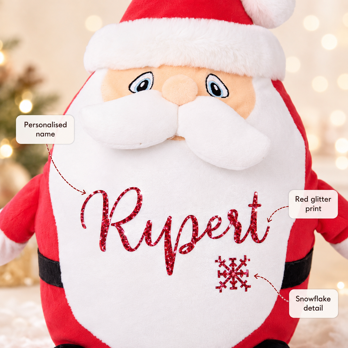 Personalised Santa Pyjama Case, 35cm Teddy with Red Glitter Name