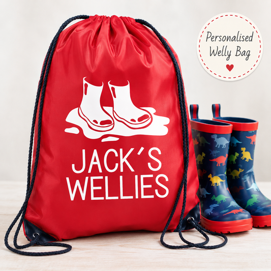 PERSONALISED: your name's wellies bag welly boots outdoor shoes wet shoes school gym pe nursery bag